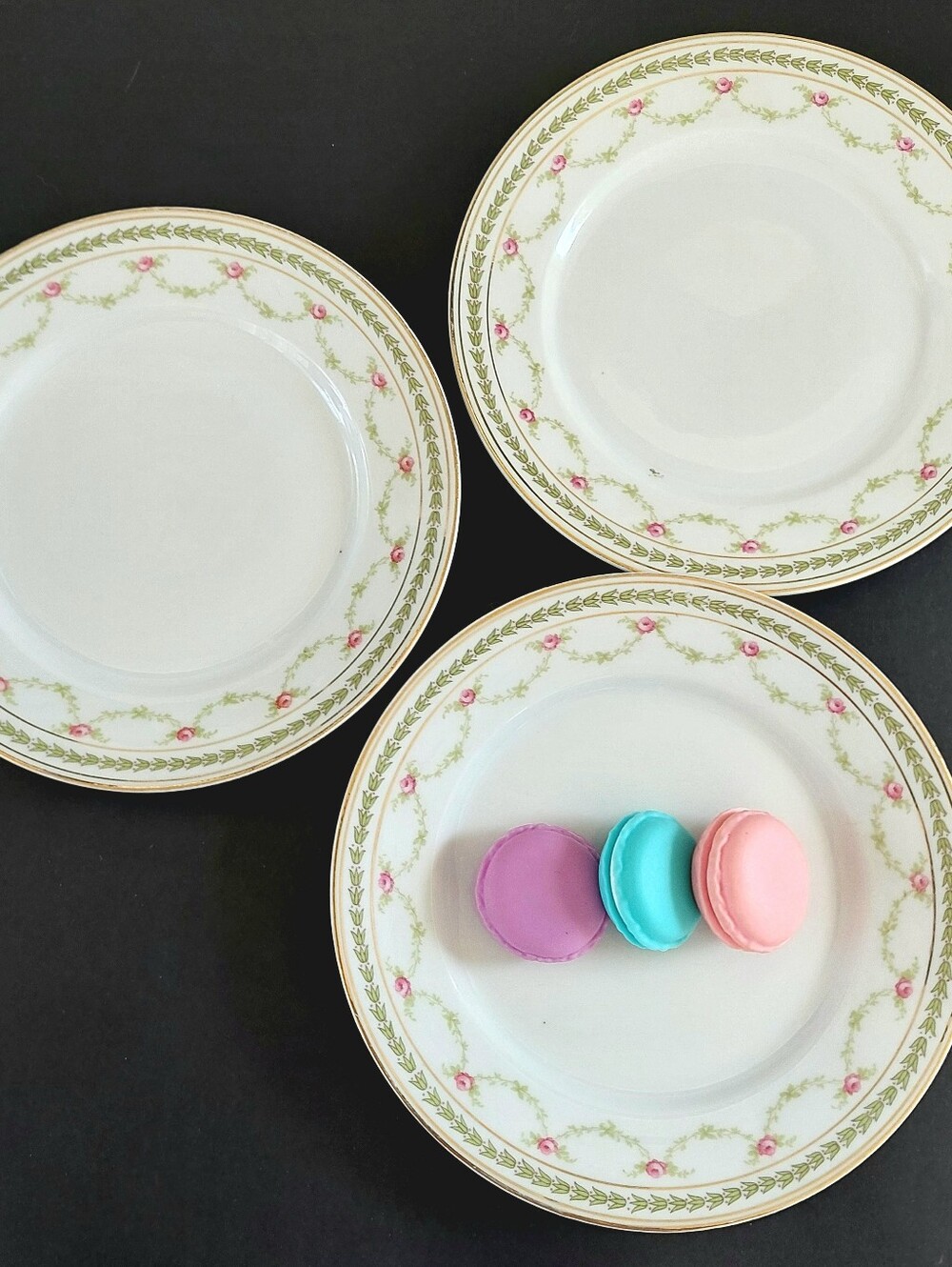Antique MZ Austria Porcelain Plates 7.75" Pink Rose Swag Set of 3